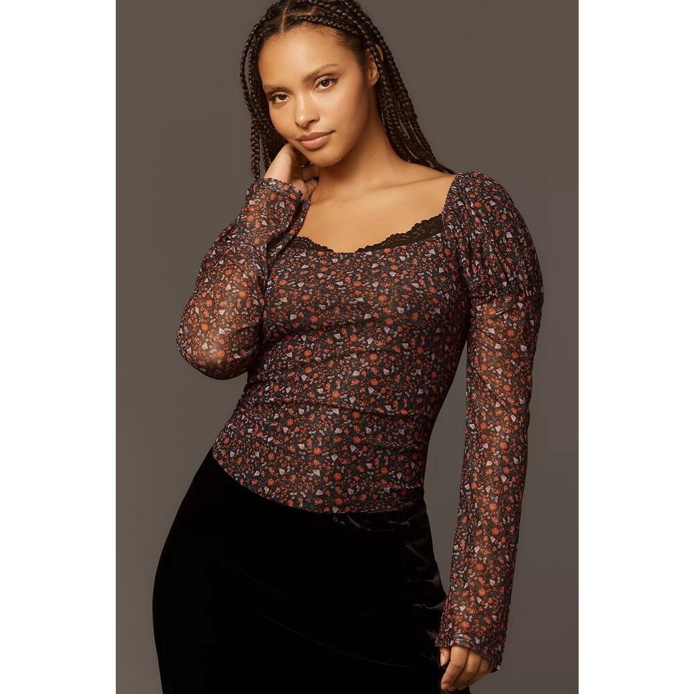 Anthropologie Maeve Brown Ditsy Floral Blouse Romantic Cottagecore Plus Size 3X